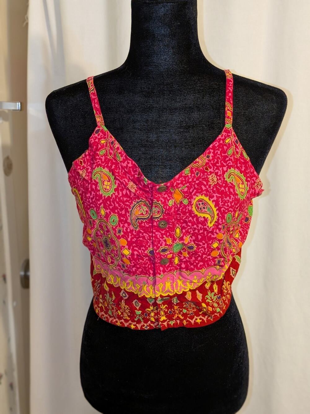 VTG Y2K Bahama Beach Pink Paisley Crop Top Sz XL